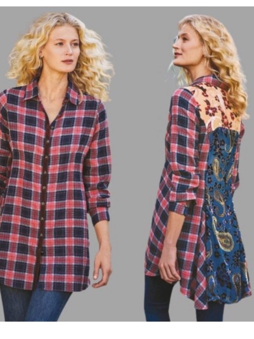 Soft Surroundings Plaid Button Down Shirt Velvet Burnout PXL Petite XL